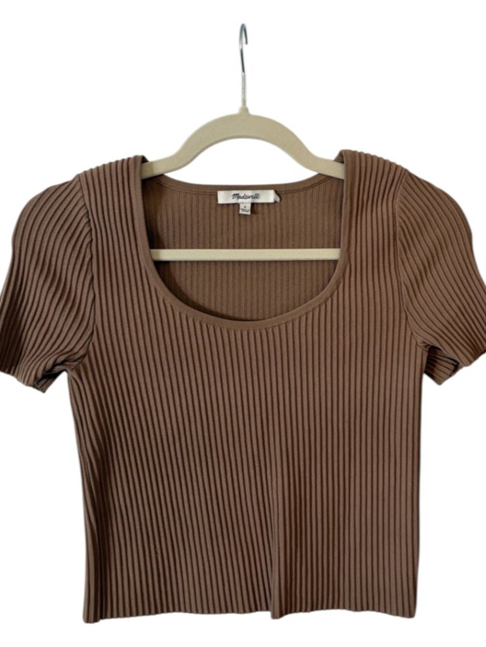 Madewell Short-Sleeve Ribbed Scoop Neck Crop Top - Size S